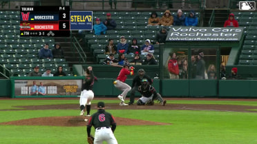 Braiden Ward triples (1) on a sharp line drive to center fielder Dylan Crews, deflected by right fielder Andrew Pinckney.