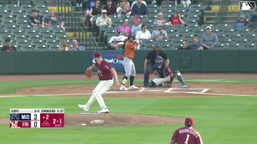 Cameron Leary homers (1) on a fly ball to left field.