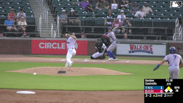 Hayden Cantrelle doubles (4) on a ground ball to left fielder Eddie Park. Ariel Armas scores.