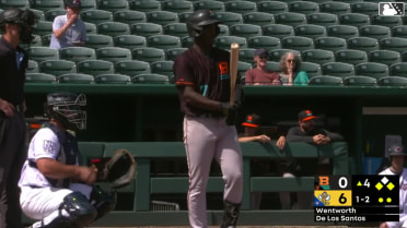 Anderson De Los Santos singles on a sharp line drive to left fielder Jorge Burgos. Aron Estrada scores. Brandon Butterworth to 2nd.