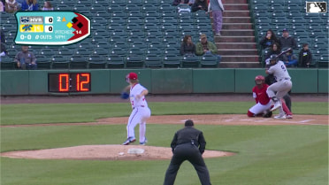 Roderick Arias out on a sacrifice fly to center fielder John Spikerman. Eric Genther scores.