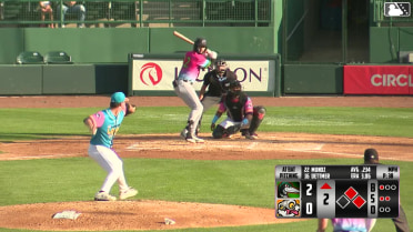 Samuel Munoz singles on a soft fly ball to center fielder Carlos Pacheco. Cameron Decker scores. Victor Rodrigues to 2nd.