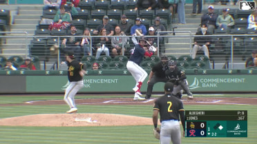 Nolan Jones homers (1) on a line drive to right center field. Ryan Bliss scores.