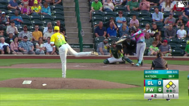 Eduardo Quintero singles on a sharp line drive to left fielder Kasen Wells. Eduardo Guerrero scores. Samuel Munoz scores.