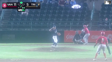 Maddox Latta doubles (17) on a fly ball to center fielder Hayden Alvarez. Max Viera scores.