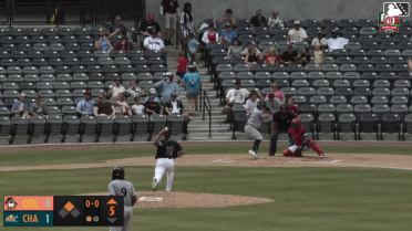 Luke Waddell doubles (12) on a line drive to center fielder Jay Allen II. Kevin Kilpatrick Jr. scores.