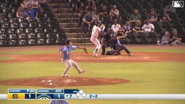 Camden Johnson homers (1) on a fly ball to left center field.