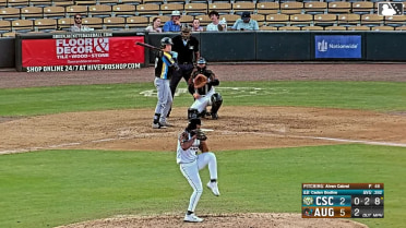 Caden Bodine singles on a line drive to center fielder Luis Guanipa. Dean Moss scores.