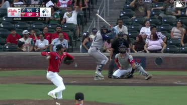 Joey Loperfido singles on a ground ball to right fielder Dustin Harris. Cavan Biggio scores.