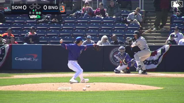 Kenedy Corona doubles (1) on a sharp fly ball to right fielder Matt Rudick. DJ Gladney scores.