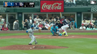 Dylan Moore homers (3) on a fly ball to left field.