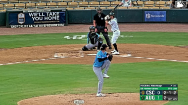 Yamvier Carrero singles on a line drive to center fielder Slater de Brun. Juan Mateo scores.