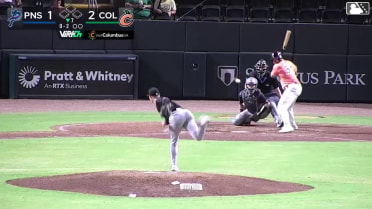 Adam Zebrowski homers (17) on a fly ball to left field.