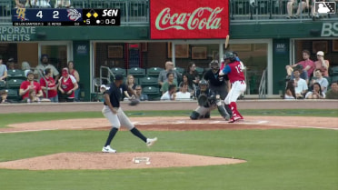 Felix Reyes out on a sacrifice fly to right fielder Yanquiel Fernández. Carter Kieboom scores.