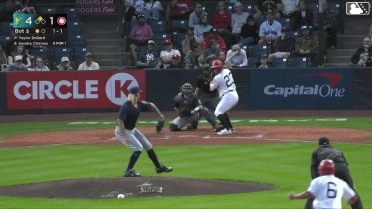 Kendry Chirinos doubles (2) on a line drive to right fielder Carlos Jimenez. Maddox Latta scores.