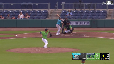 Andy Weber doubles (1) on a sharp line drive to center fielder Brewer Hicklen. Junior Perez scores.