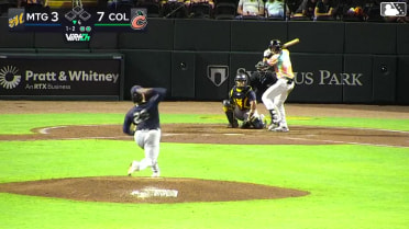 Tristin English triples (1) on a line drive to center fielder Mac Horvath.