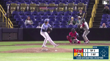 Rosman Verdugo homers (1) on a line drive to left field.