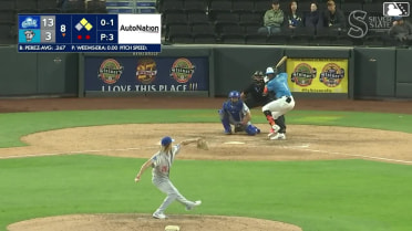 Junior Perez homers (1) on a fly ball to center field. Brett Harris scores. Henry Bolte scores.