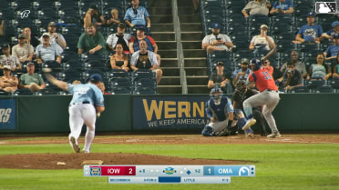 Chas McCormick doubles (22) on a line drive to center fielder Drew Waters. Owen Ayers scores.