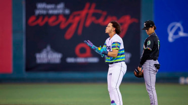Luis Suisbel doubles (22) on a line drive to right fielder Cam Maldonado. Austin St. Laurent scores.
