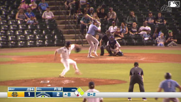 Taitn Gray singles on a line drive to center fielder Sean Gamble. Slater de Brun scores. Grady Emerson to 2nd.