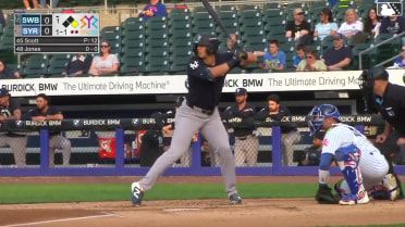 Spencer Jones doubles (5) on a fly ball to left fielder Ji Hwan Bae. Max Schuemann scores.