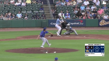 Theo Gillen homers (1) on a line drive to right field.