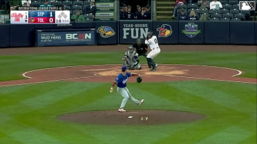 Corey Julks homers (1) on a fly ball to left center field.