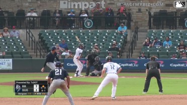 Cavan Biggio singles on a ground ball to left fielder Trevor Hauver. Riley Unroe scores.