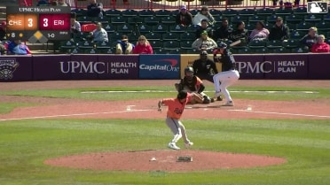 Justice Bigbie singles on a line drive to center fielder Tavian Josenberger. Peyton Graham scores.