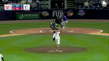 Aaron Sabato out on a sacrifice fly to left fielder Ben Malgeri. Orlando Arcia scores.