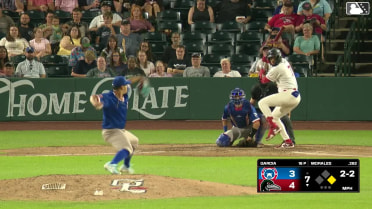 Emil Morales doubles (14) on a line drive to center fielder Alexey Lumpuy. Eduardo Quintero scores.