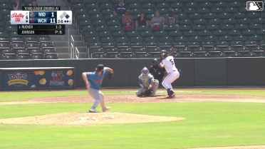 Jake Rucker doubles (5) on a line drive to left fielder Clark Elliott. Kyle DeBarge scores.