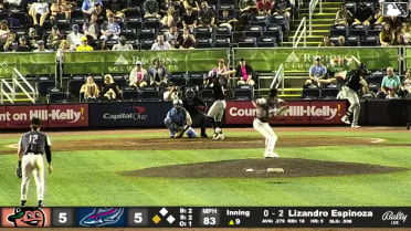 Lizandro Espinoza singles on a ground ball to left fielder Emaarion Boyd. Patrick Clohisy scores.