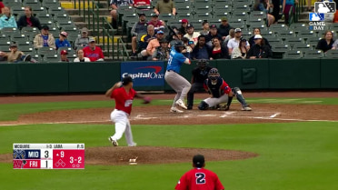 Shane McGuire homers (1) on a fly ball to right center field.