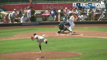 Carlos Virahonda doubles (1) on a ground ball to left fielder Albert Fabian. Druw Jones scores.