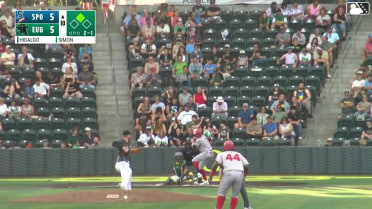 Kelvin Hidalgo hits a ground-rule double (12) on a line drive to left-center field. Robert Calaz scores.