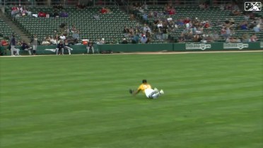 Matt Gorski lays out for a diving catch in center