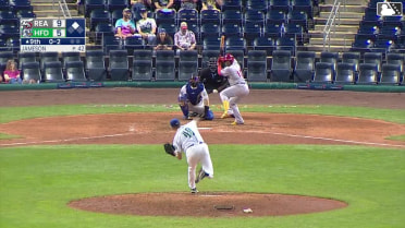 Aroon Escobar singles on a line drive to right fielder Braylen Wimmer. Carson DeMartini scores.