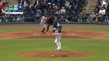 Charlie Szykowny singles on a line drive to center fielder GJ Hill. Sabin Ceballos scores.