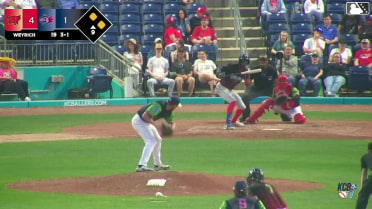 Daniel Lopez singles on a bunt ground ball to catcher Stiven Flores. Stone Russell scores. JC Vanek to 3rd. Daniel Lopez to 2nd. Throwing error by catcher Stiven Flores.