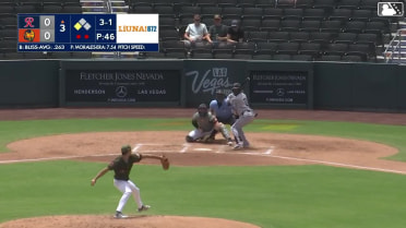 Ryan Bliss doubles (23) on a fly ball to right fielder Brayan Buelvas. Victor Labrada scores.