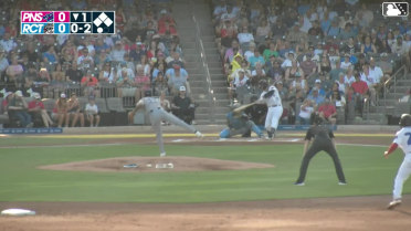 Caleb Bartolero out on a sacrifice fly to left fielder Brandon Compton. Raudi Rodriguez scores.