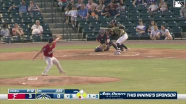 Hyungchan Um out on a sacrifice bunt, pitcher Austin Amaral to first baseman Hunter Hines. JC Vanek scores. Stone Russell to 2nd.