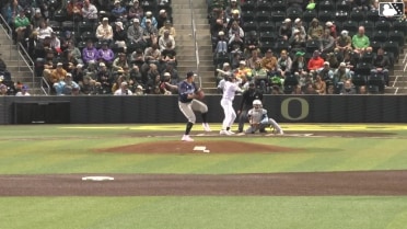 Walker Martin homers (1) on a fly ball to center field.