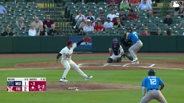 Brennan Milone doubles (1) on a ground ball to left fielder Jake Snider. Leo De Vries scores.