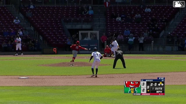 Yasser Mercedes doubles (1) on a ground ball to right fielder Justin DeCriscio. Khadim Diaw scores.