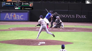 Dixon Williams homers (1) on a fly ball to right field.
