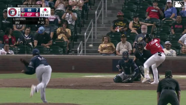 Marcos Castañon singles on a sharp line drive to left fielder Trevor Hauver. Carlos Rodríguez scores.